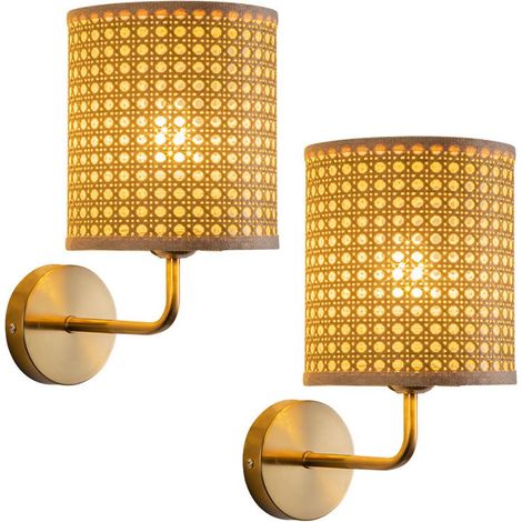 Lot de 2 lampes modernes et minimalistes pour salon/couloir, luminaire en bambou tressé de style japonais, connexion filaire, lumière tricolore (1/5)