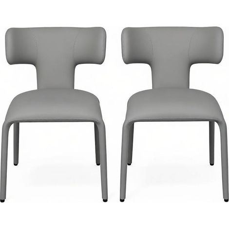 Sedie da pranzo moderne grigie in similpelle con schienale curvo, set da 2 (1/5)