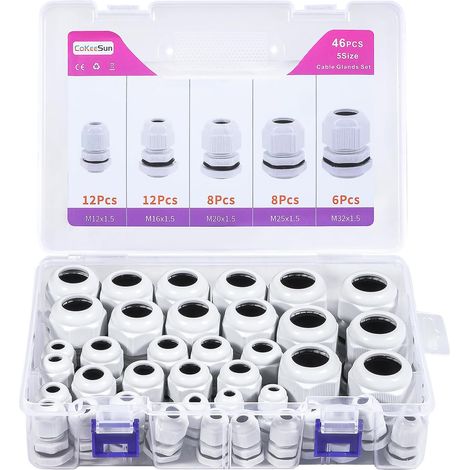 46 Pièces Presse-Étoupes Étanches, IP68 Presse Etoupe Etanche M12 M16 M20 M25 M32, Passe Cable Etanche, Connecteurs de Conduit de Câble en Nylon Réglables, pour Extérieur, Jardin (1/5)