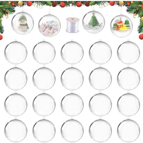 8 cm große, durchsichtige, befüllbare Weihnachtskugeln, 20 Stück von dellyy, durchsichtige, befüllbare Weihnachtskugeln, DIY-Weihnachtskugel aus Kunststoff mit 50 Metern Schnur (1/5)