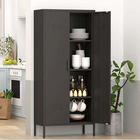 Metallschrank schwarz aus Metall mit 2 Türen und 3 verstellbaren Einlegeböden, vielseitiger Stauraumschrank (1/5)