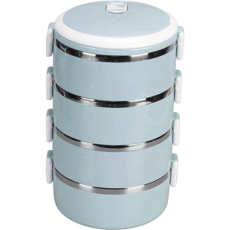 Boîte-repas isotherme en acier inoxydable 304 portable, 4 couches bleu nordique pour école, bureau et plein air (1/5)