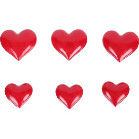 Lot de 6 aimants de réfrigérateur en forme de cœur, en résine créative.-5x4.5cm-Red (1/3)