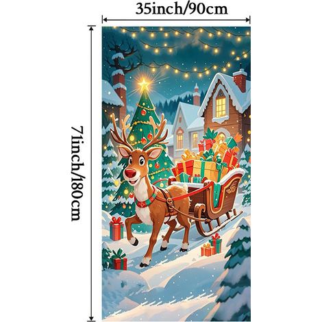 Stickers de porte de Noël, décorations suspendues, décorations de fête, décors de fond, tapisseries de porte, bannières de porte - 90 x 180 cm (perforation + ruban) - 34
