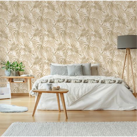 Papier peint intissé Feuilles Tropicales Elégance 1005 x 52cm Beige sable