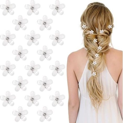 (Weiße) Mini-Haarspangen – Nicht spezifiziert – 20 Stück – Blume – Strasssteine – Hochzeitsaccessoire (1/4)