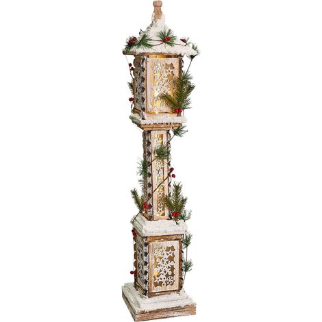 LED Christmas Decoration Light Brown Fir Wood Post Lamp Handmade Traditional LENTIRA