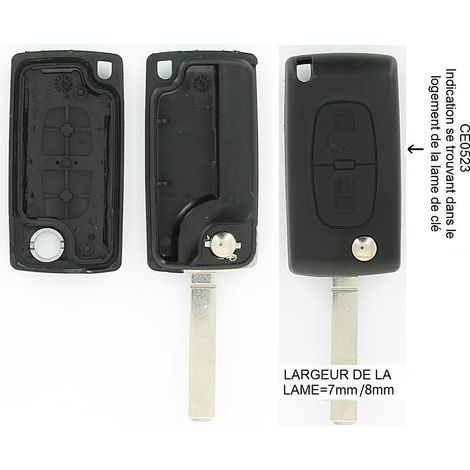 COQUE CLE ADAPTABLE POUR PEUGEOT CE0523 2 BOUTONS KEYSKAR (1/2)
