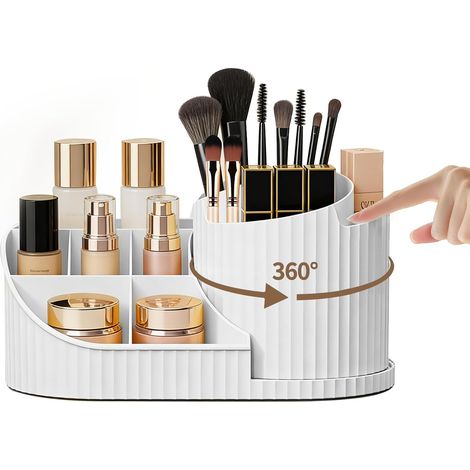 360° drehbarer Make-up-Organizer – 1 Stück – Weißes ABS – Multifunktionale Kosmetikaufbewahrung – Badezimmer/Schlafzimmer – Mehrere Fächer (1/5)