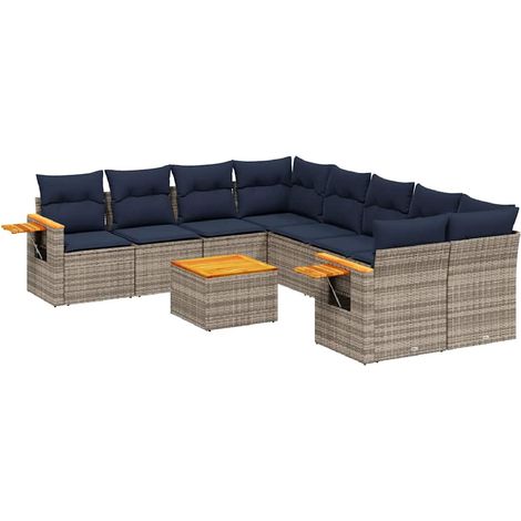 Maison Exclusive - 9-tlg. Garten-Sofagarnitur mit Kissen Grau Pol (1/5)