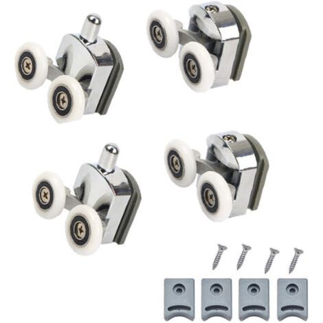 royaluxe-4 pièces roulettes doubles porte de douche – alliage zinc+ABS, 2 supérieures+2 inférieures diamètre 23mm, hauteur réglable, mouvement fluide silencieux, anti-usure anti-corrosion (1/5)