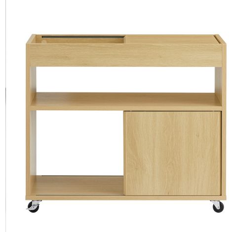 SoBuy FBT152-N Sofa-Endtisch mit Rollen, Beistelltisch mit 1 halboffenen Ablagefläche und 3 Fächern mit 2 Schiebetüren für Wohnzimmer, Schlafzimmer oder Büro
