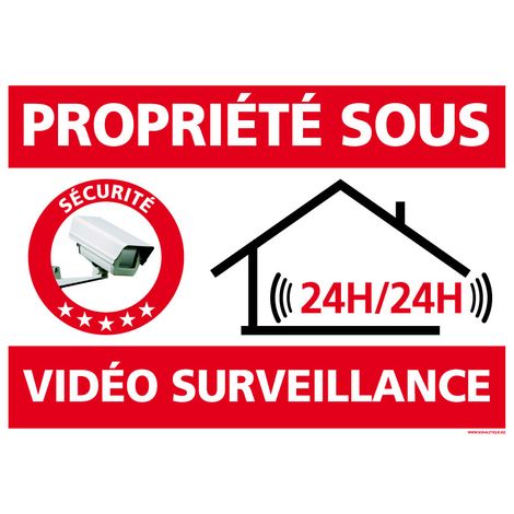 Panneau Propriété Sous Vidéo Surveillance, Panneau Alarme - 24h/24, Sticker, panneau PVC ou Aluminium. Caméra de Sécurité - Plastique PVC 1,5 mm - 420 x 300 mm
