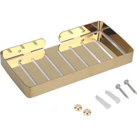 Seifenschale aus Edelstahl mit Abtropffläche zur Wandmontage für Bad und Küche (gold)