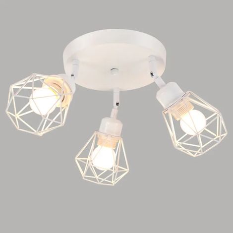 3 Spot de Plafond Industrielle,Lampe de Plafond Vintage en Métal Abat-jour en Cage Lustre Spot pour Chambre Cuisine,Blanc (1/5)