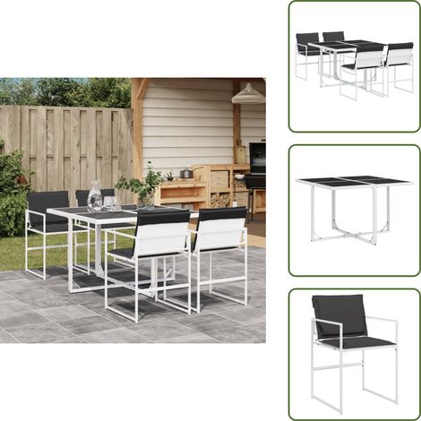 5-tlg. Garten-Essgruppe mit Kissen Weiß Textilene - Gartentisch - Gartenmöbelset - Esstisch - Gartenstühle - Textilene