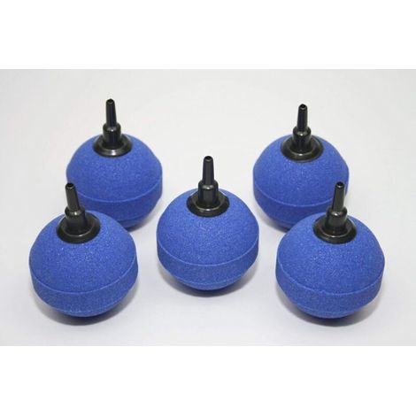 Lot de 5 pierres à air sphériques de 5 cm, tubes à oxygène frittés haute température, pierres à bulles d'air pour aquarium et bassin, plastique bleu (1/4)