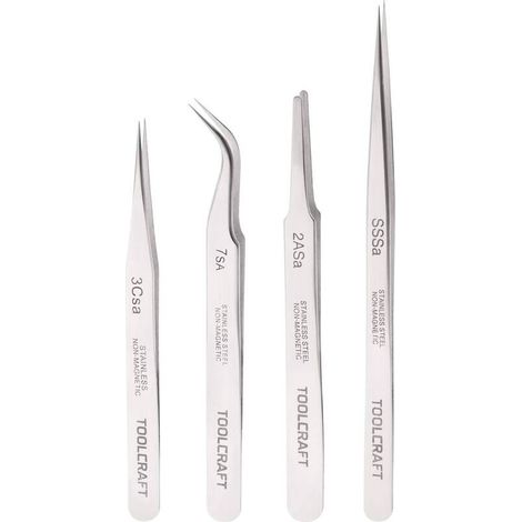 [NEUWERTIG] B-Ware TOOLCRAFT Pinzette Edelstahl Set 4teilig Flach-rund Sichelspitze gebogen 55° (1/2)