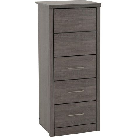 Lisbon 5 Drawer Narrow Chest - L40 x W48.5 x H114 cm - Black Wood Grain (1/5)