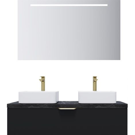 Meuble de salle de bain suspendu 2 vasques à poser 120cm 1 tiroir Noir + miroir - Venice (1/5)