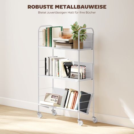 Étagère de rangement à 3 niveaux avec roulettes, bibliothèque pour jouets ou chambre, 69 x 26 x 108 cm, blanc (1/5)