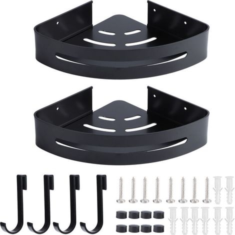 Doppellagiges, wandmontiertes Aluminium-Eckregal für Zuhause und Badezimmer, schwarz.