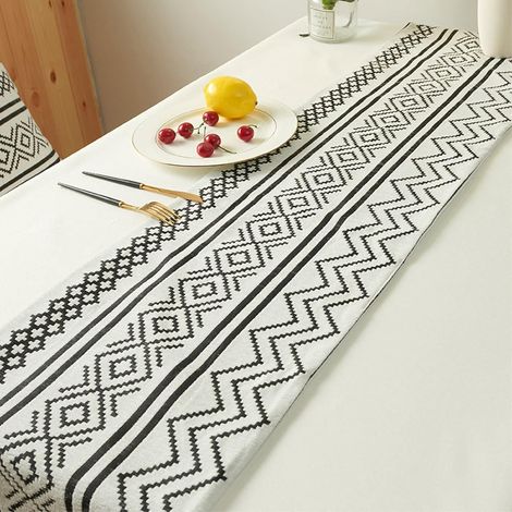 Schwarzer und weißer Tischläufer 33x180 cm, rustikale Tischdekoration für Hochzeiten, Feiern, Taufen und Geburtstage (1/5)
