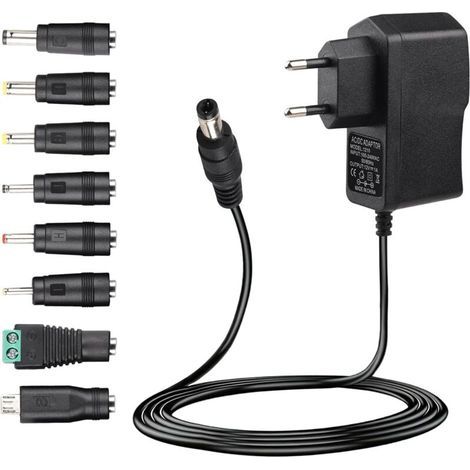 Alimentation 12V 1A, Secteur Universel 12V 1A 12W AC-DC avec 8 Connecteurs DC, Prise 5,5 x 2,1 mm, Alimentation 220V/230V vers 12V pour LED, Caméra, Routeur, Électronique 0-1A, 1000mA Max