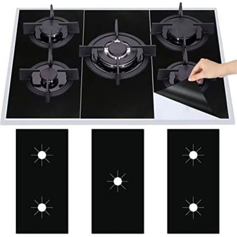 3Pcs Plaque de Cuisson à Gaz Protection en Téflon, Tapis de Cuisinière à Gaziniere Gaz Réutilisables, Protection d'écran Anti-adhésif, Nettoyage Rapide (1/4)