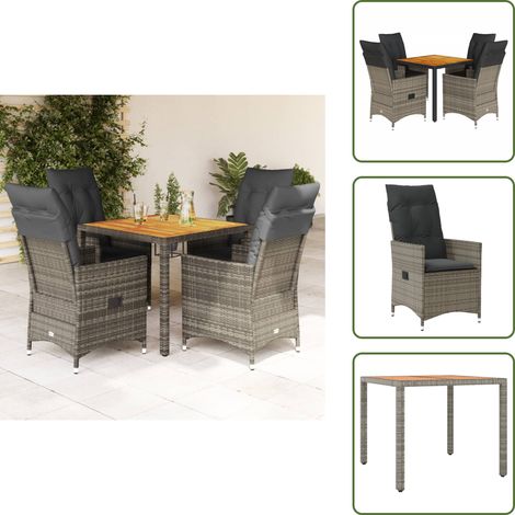 Mesa de jardín - vidaXL Set comedor de jardín 5 piezas con cojines ratán sintético gris - Cojines para sillas