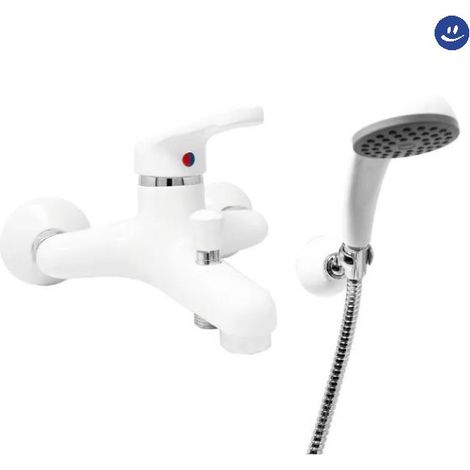 RUBINETTO MISCELATORE MONOCOMANDO BIANCO PER VASCA ESTERNO CON DOCCIA SERIE NETTUNO C/ATTACCO DUPLEX E FLESSIBILE MT 1,5 PAFFONI