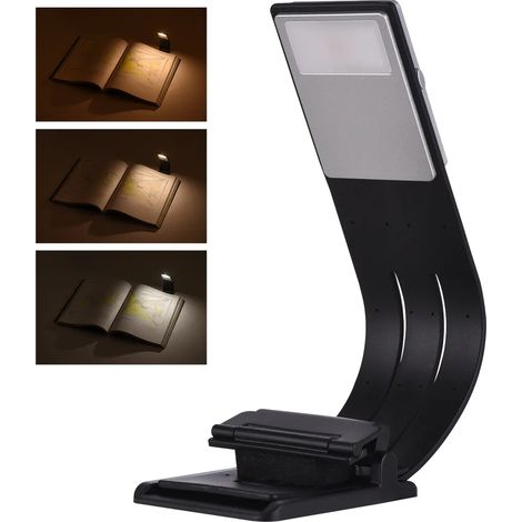 Lampe de lecture rechargeable avec clip trois températures de couleur intensité variable pour lire au lit sans déranger (1/5)
