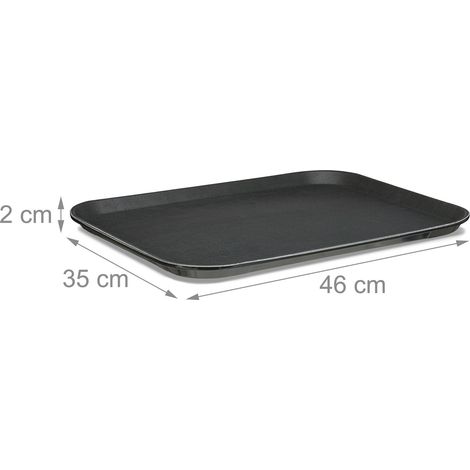 Set di 2 vassoi da portata rettangolari 50 x 30 x 5 cm antiscivolo con bordo rialzato design classico in plastica nera 130013208