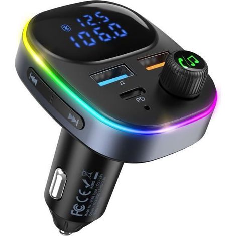 Transmetteur FM Bluetooth Voiture, Allume Cigare Bluetooth 5.0 Émetteur Radio, Type-C+QC3.0 Chargeur Rapid Voiture-Ywey (1/3)