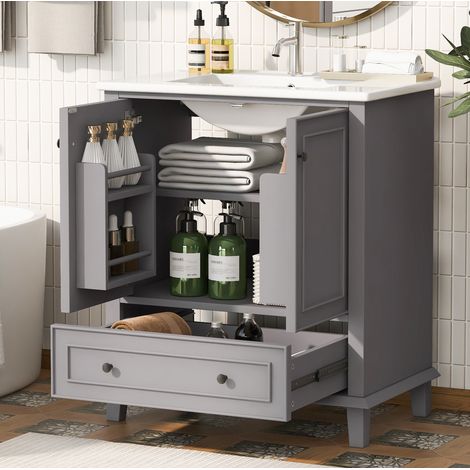 Mueble almacenamiento con lavabo cerámico gris moderno OKMYHOME (1/5)