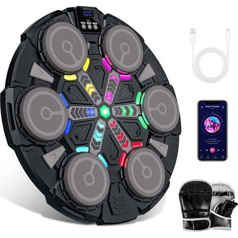 Machine de boxe musicale, nouvelle machine de boxe murale musicale, avec gants de boxe, connexion Bluetooth, lumières LED colorées, plusieurs modes d'entraînement