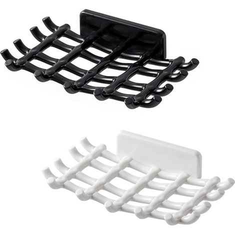 Porte-savon de douche, 2 pièces, porte-savon adhésif en plastique pour mur de douche, sans clous, blanc et noir, sans perçage (1/5)