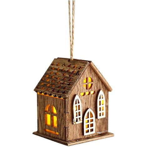 Maison illuminée de Noël, décoration de Noël en bois, décoration de sapin de Noël, ornements à suspendre pour la décoration intérieure du sapin de Noël (1/5)