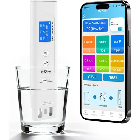 6-en-1 Testeur d’Eau Potable, Analyse TDS/EC/TOC/COD/UV275/Température, Écran Score 4 Couleurs, Test Qualité Eau Rapide, pour Filtre Domestique, Camping, Usage Quotidien (1/5)