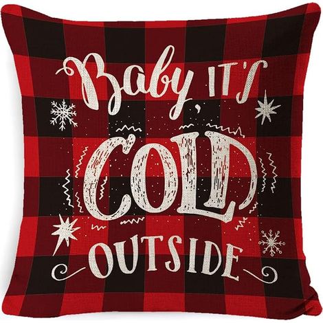 Altre decorazioni natalizie: 1 federa per cuscino a quadri rossi con motivo natalizio (45 x 45 cm), stile country, albero di Natale, realizzata in cotone e lino (1/5)