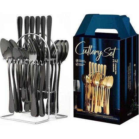Ménagère Avec Support - Couverts Multifonctions - Pour 6 Personnes - Lavable Au Lave-Vaisselle - Noir (1/2)