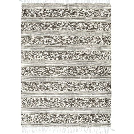 TERRA COTTON RELIEF - Tapis 100% coton bande blanc-sable 120x170 (1/5)