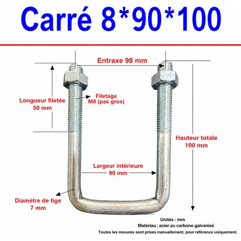 Collier carré M8 galvanisé 890100 pour tube 90 100 50 299 g – Livraison gratuite