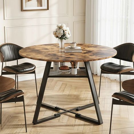 Mesa de comedor redonda con almacenamiento - POCKETPOP - Industrial - mueble de comedor - 4-6 personas - Madera y negro (1/5)