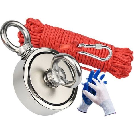Double Faces Aimant Néodyme avec Corde (20M) - Combiné 150 Kg Extrêmement Traction Puissant Rond Pêche Aimants Idéale pour Pêche à L'aimant et Chasse Au Trésor - Diamètre 67mm