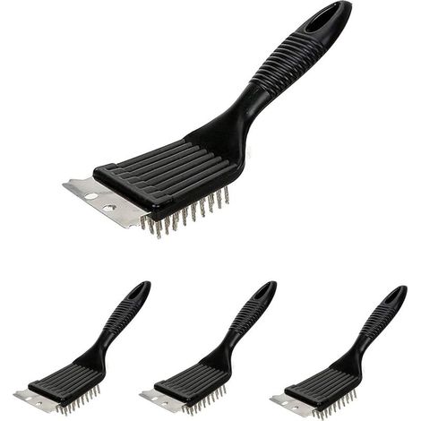 Brosse pour Grill,4 Pièces Brosse de Nettoyage pour Grille de Barbecue Brosse à Barbecue avec Spatule en Acier Inoxydable pour Gril de Nettoyage Grilles et Surfaces Nettoyage Optimal du Gril Noir