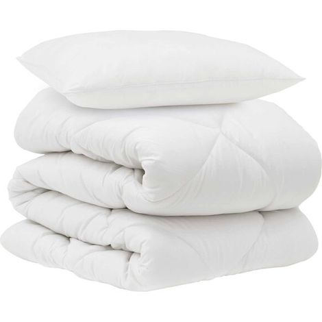 Couette en microfibre blanche garnie de duvet, avec 2 oreillers. (1/5)