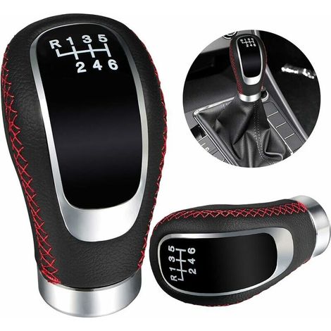 royaluxe -Accessoire Voiture Interi Universel Pommeau Levier Vitesse Cuir 6 Vitesses avec 3 Adaptats 8mm 10mm 12mm Noir Rouge pour la plupart des Véhicules (1/5)