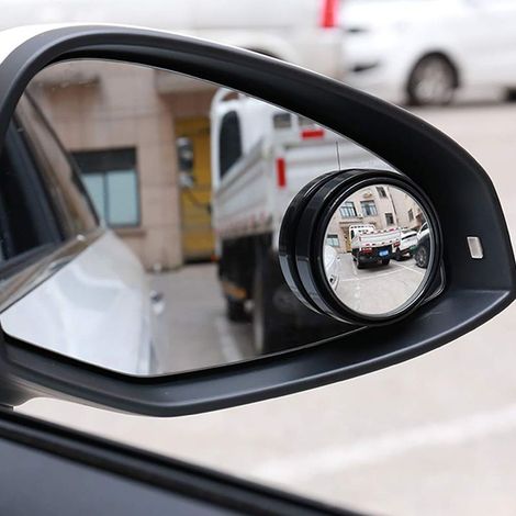 2er-Pack Mini-Totwinkelspiegel, 2-Zoll-HD-Glas-Konvexrund-Rückspiegel, starker Klebespiegel für Auto, SUV (schwarzer Rahmen) (1/5)