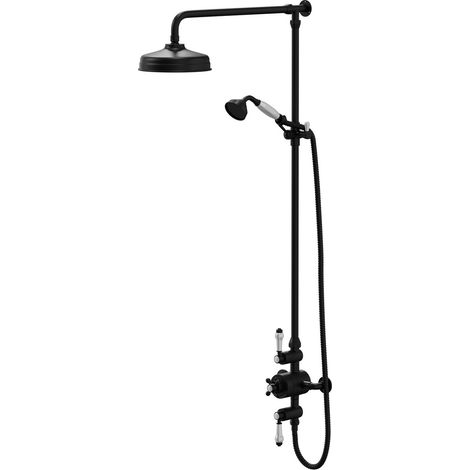 Colore Traditional Matt Black Thermostatic Shower Bar Valve and Rigid Riser Kit with Diverter (1/5)